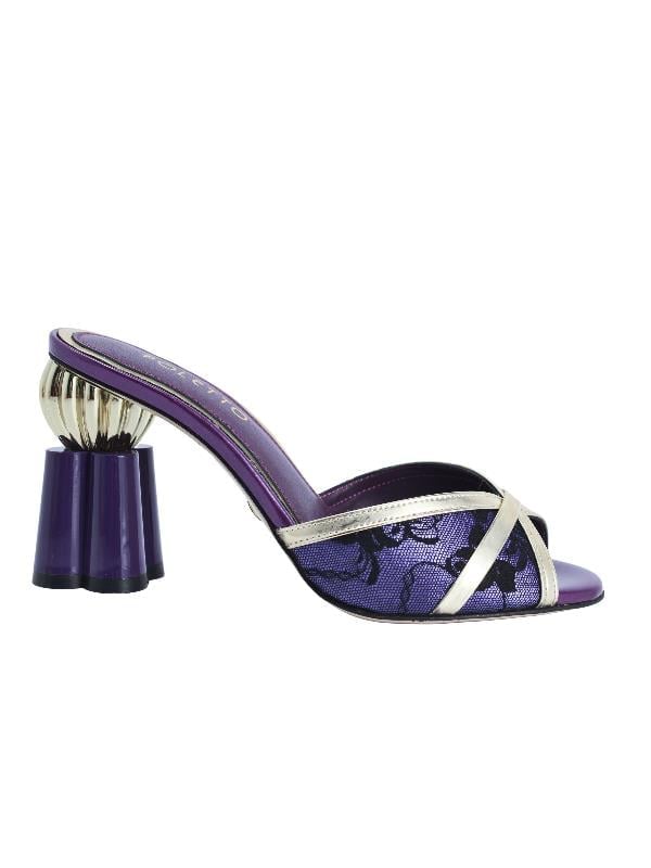 POLETTO  HAKİKİ DERİ /TEKSTİL ALTIN-MOR Terlık Topuklu 380 10