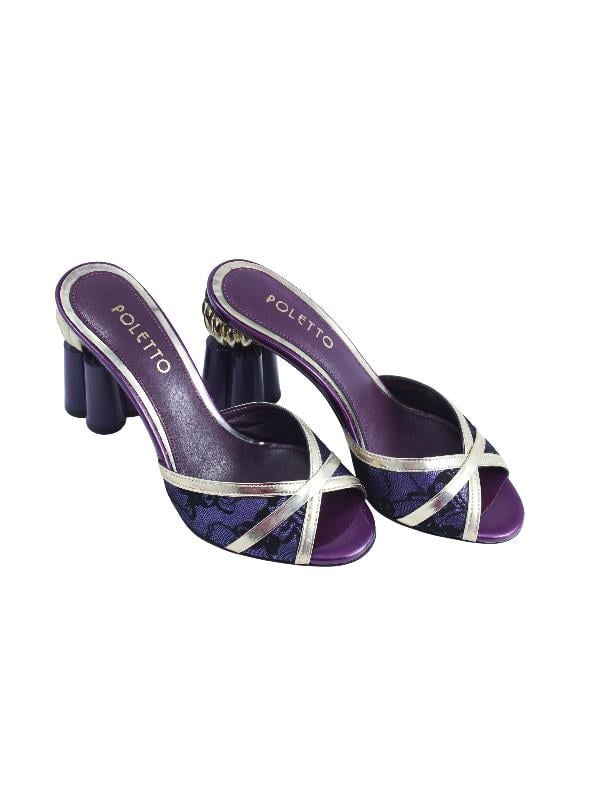POLETTO  HAKİKİ DERİ /TEKSTİL ALTIN-MOR Terlık Topuklu 380 10