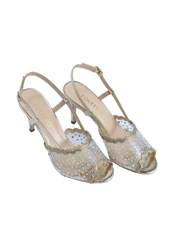 POLETTO  HAKİKİ DERİ /TEKSTİL ALTIN Sandalet Gece/Abiye 380 35