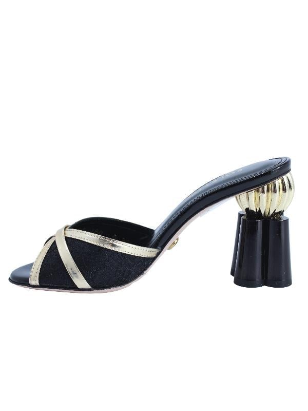 POLETTO  HAKİKİ DERİ /TEKSTİL ALTIN-SIYAH Terlık Topuklu 380 10