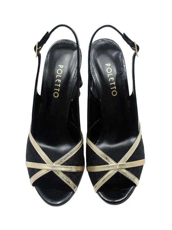 POLETTO  HAKİKİ DERİ /TEKSTİL ALTIN-SIYAH Sandalet Topuklu 380 13