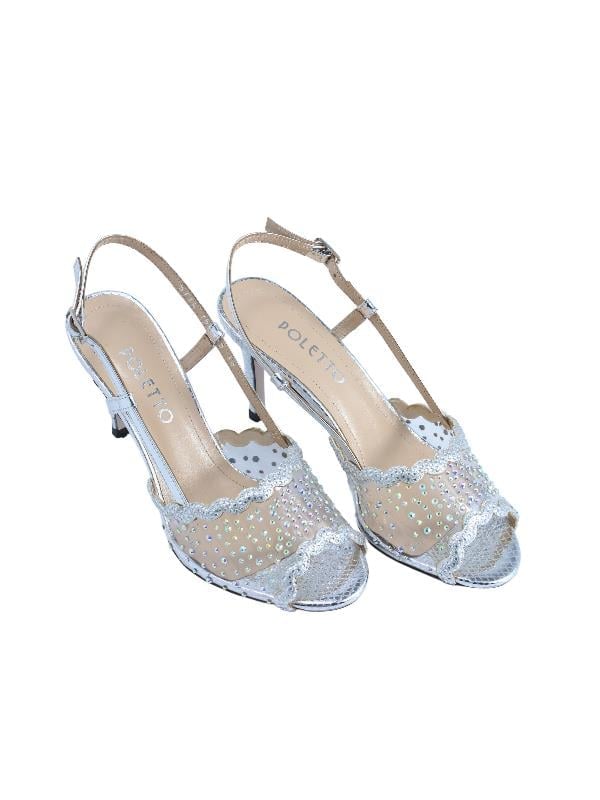 POLETTO  HAKİKİ DERİ /TEKSTİL GUMUS Sandalet Gece/Abiye 380 35