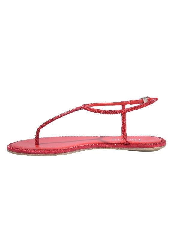 POLETTO  HAKİKİ DERİ /TEKSTİL KIRMIZI Sandalet Düz Terlik 0197 29