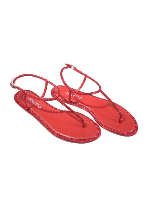 POLETTO  HAKİKİ DERİ /TEKSTİL KIRMIZI Sandalet Düz Terlik 0197 29
