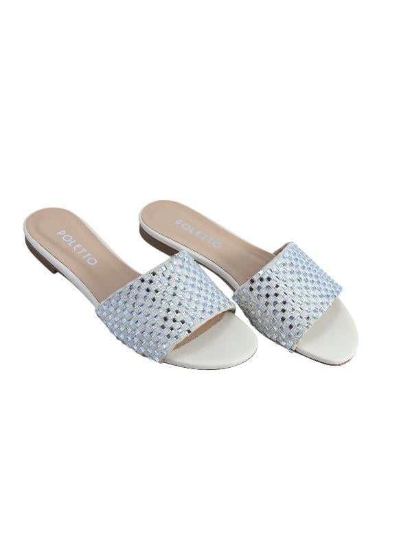 POLETTO  HAKİKİ DERİ /TEKSTİL KREM-GUMUS Terlık Gece/Abiye 0197 369