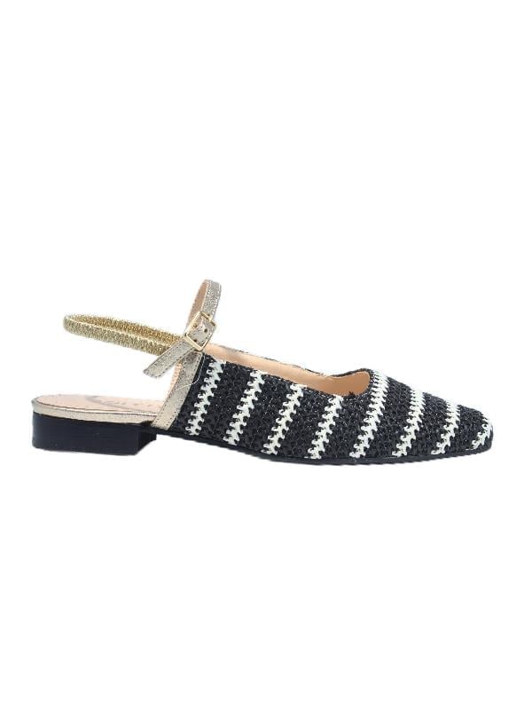 POLETTO  HAKİKİ DERİ /TEKSTİL SIYAH-ALTIN Babet Terlik 4069 16 V1 KMS