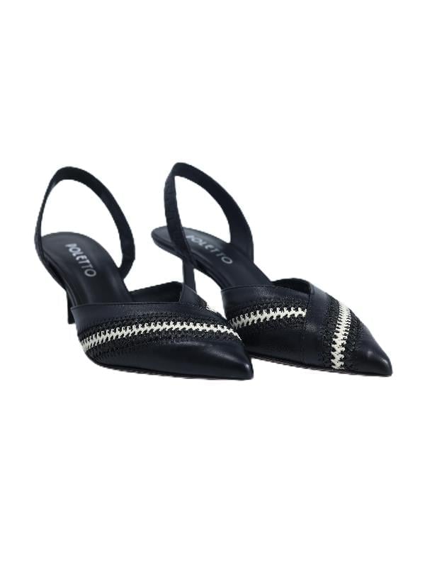 POLETTO  HAKİKİ DERİ /TEKSTİL SIYAH-BEYAZ Ayakkabı Stiletto 9841 127 V1 KMS