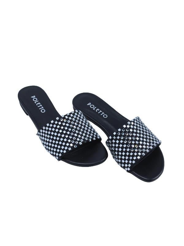 POLETTO  HAKİKİ DERİ /TEKSTİL SIYAH-GUMUS Terlık Gece/Abiye 0197 369