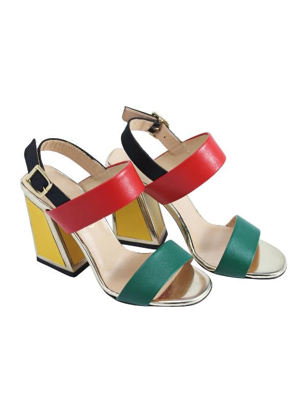POLETTO  HAKİKİ DERİ /TEKSTİL YESIL-KIRMIZI-SIYAH-ALTIN-SARI Sandalet Topuklu 6564 161 V1
