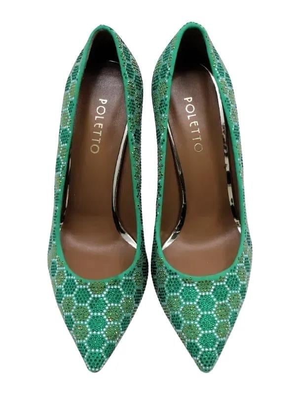 POLETTO  HAKİKİ DERİ YESIL-ALTIN Ayakkabı Gece/Abiye 2536 08 V5