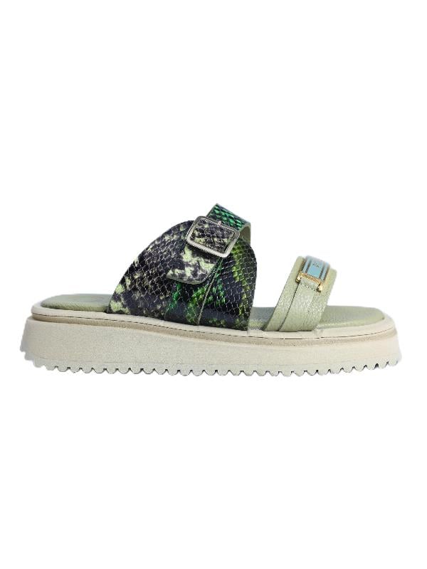 POLETTO  HAKİKİ DERİ YESIL SIYAH Sandalet Düz Terlik 0197 346