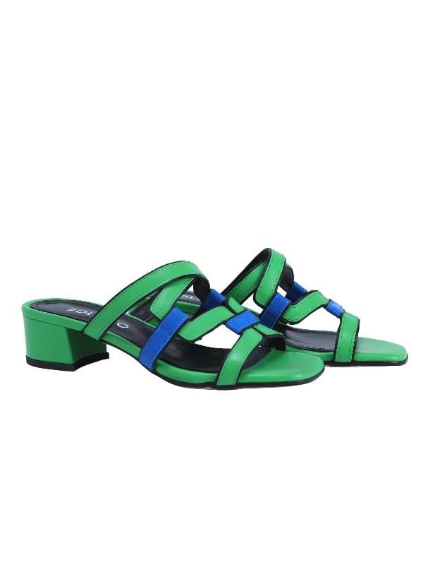 POLETTO  HAKİKİ DERİ YESIL-SIYAH-SAX MAVI Terlık Topuklu 544 24