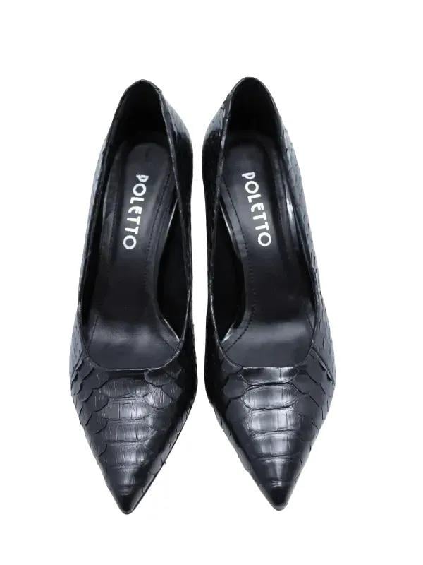POLETTO  HAKİKİ YILAN DERİ SIYAH Ayakkabı Stiletto 9841 109 YLN
