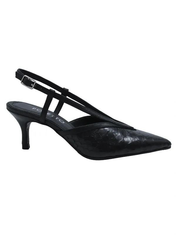 POLETTO  HAKİKİ YILAN/HAKİKİ DERİ SIYAH Ayakkabı Stiletto 9841 95 YLN