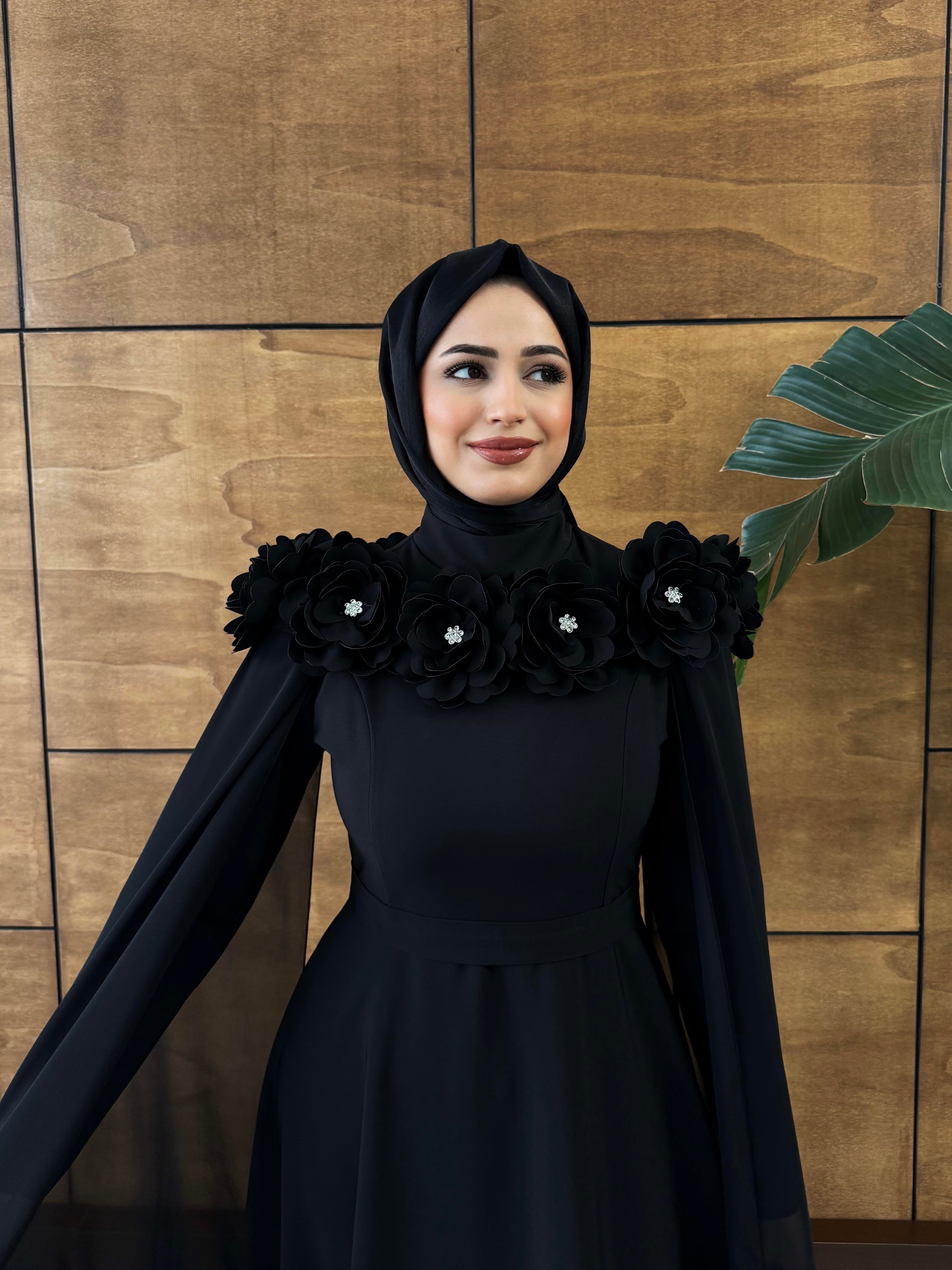 BEYHAN BUTİKGüllü Abiye Siyah