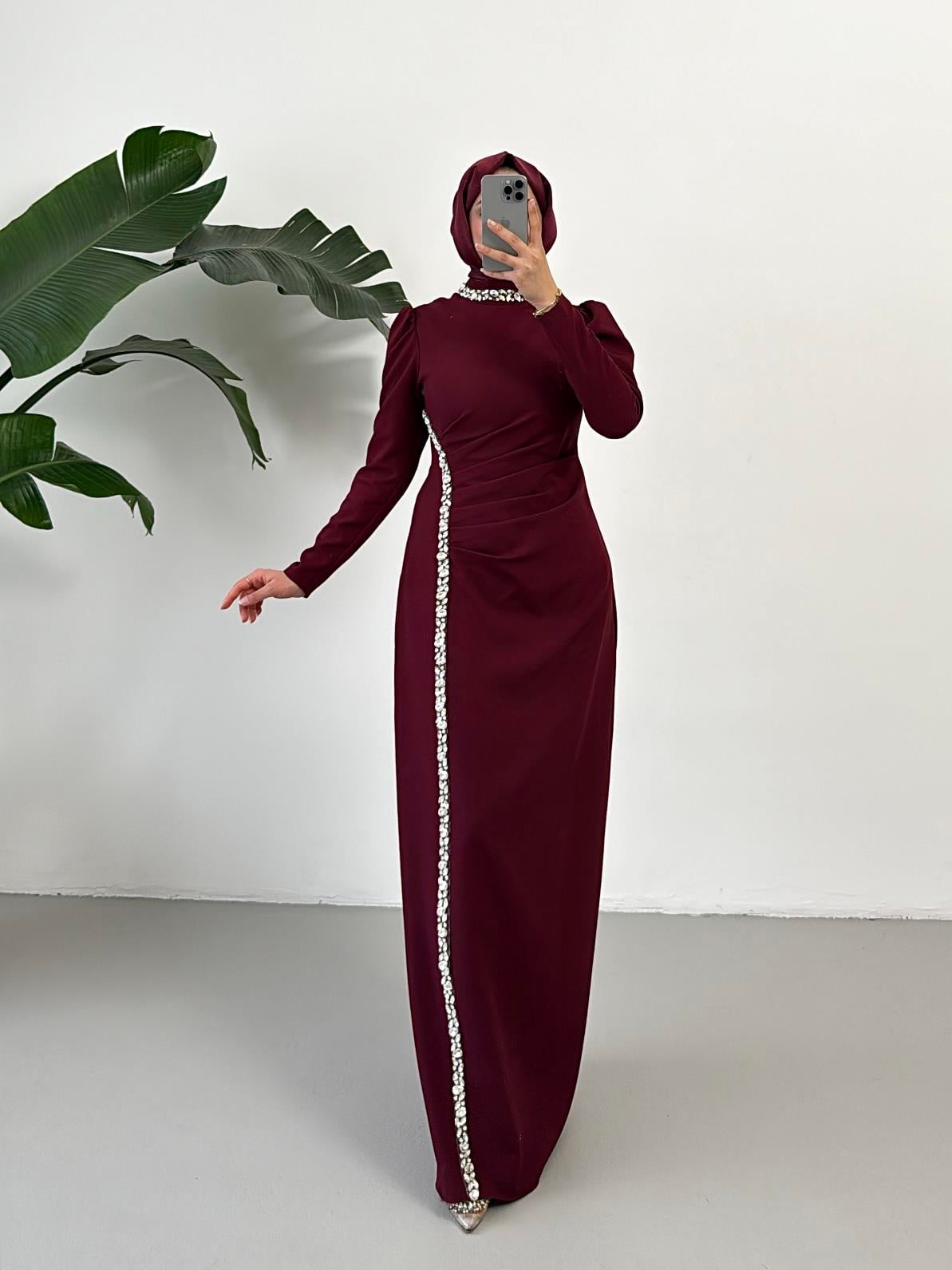 BEYHAN BUTİKSafir Abiye Vişne 