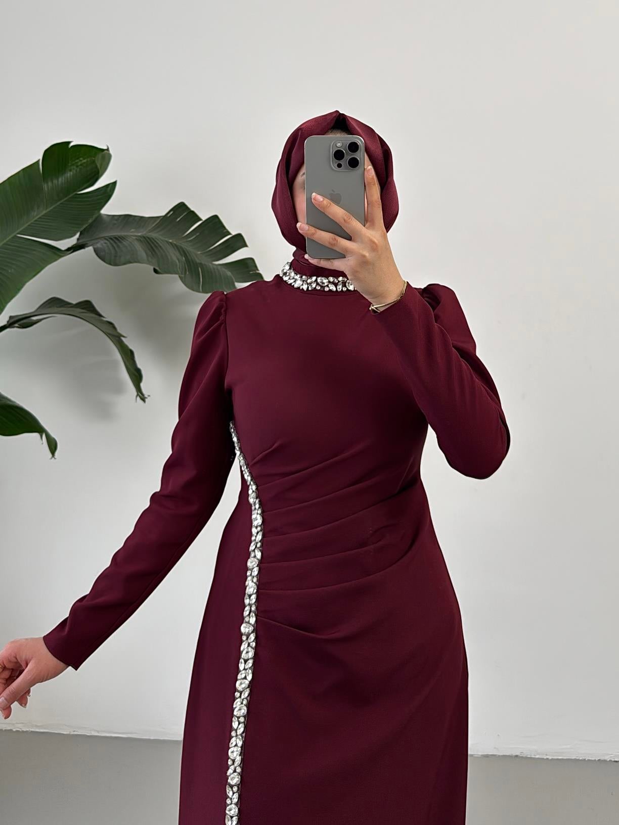 BEYHAN BUTİKSafir Abiye Vişne 