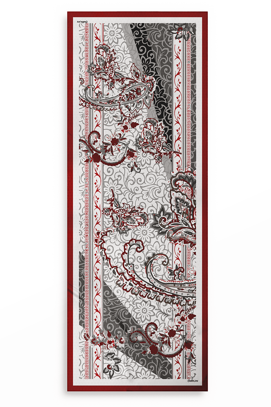 SHINA Parlak Bloomark Desenli Baskılı Şal – Açık Bordo-Gri-Taş