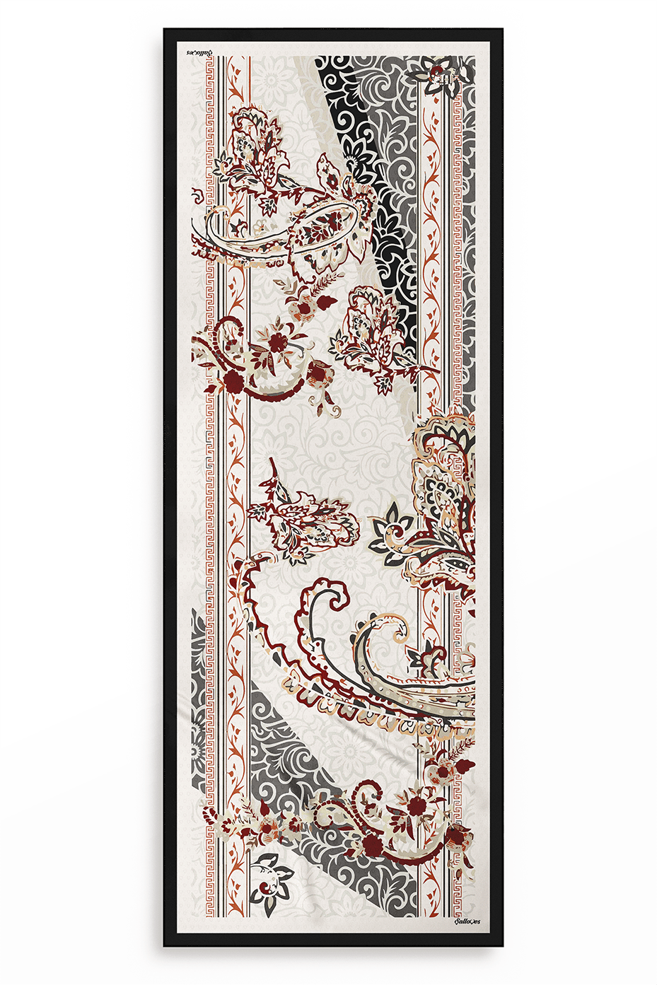 SHINA Parlak Bloomark Desenli Baskılı Şal – Siyah-Bordo-Gri-Vizon