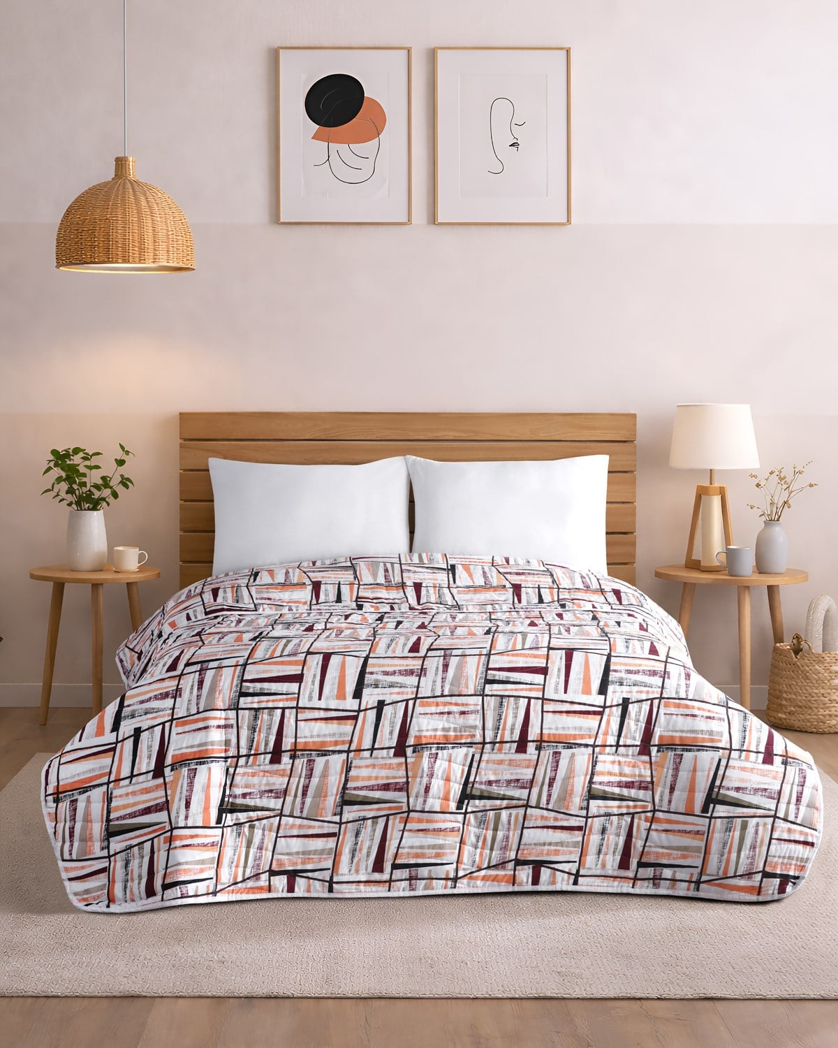 Boho Lines Premium Çift Taraflı Pamuklu Kapitone Yatak Örtüsü 210x230 cm 
