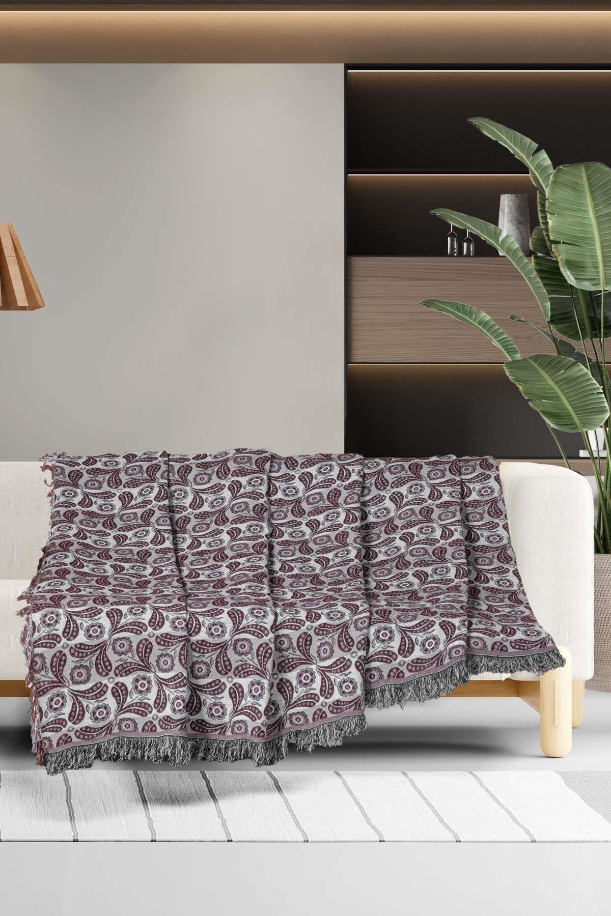 Jakarlı Pamuk Vintage Çok Amaçlı Koltuk Örtüsü 180x220