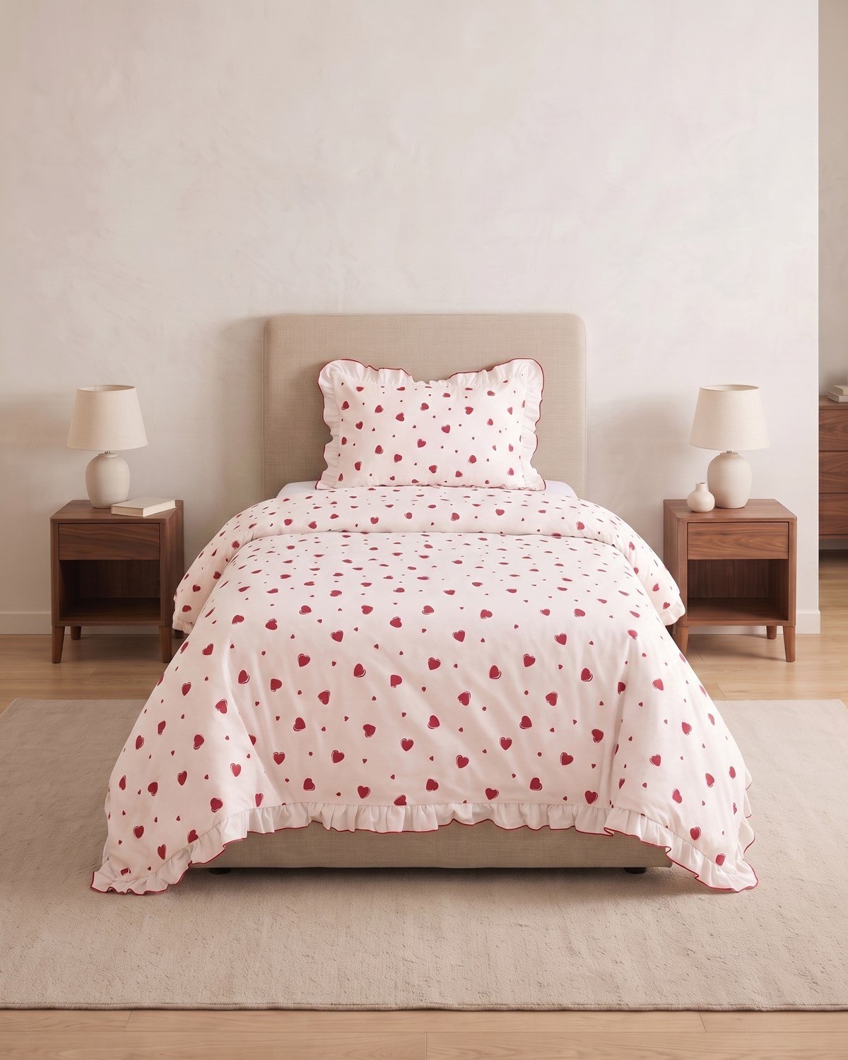 Juliet Premium Kalpli Fırfırlı Tek Kişilik Nevresim Seti / %100 Pamuklu