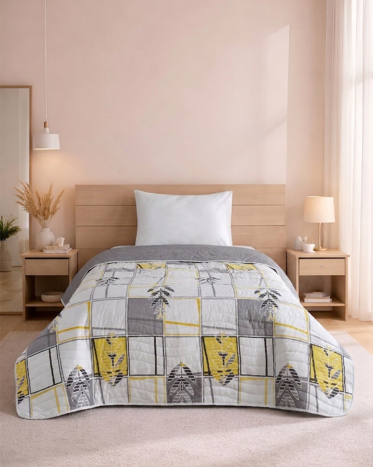 Pure Lines Sarı Premium Çift Taraflı Pamuklu Kapitone Yatak Örtüsü 160x230 cm