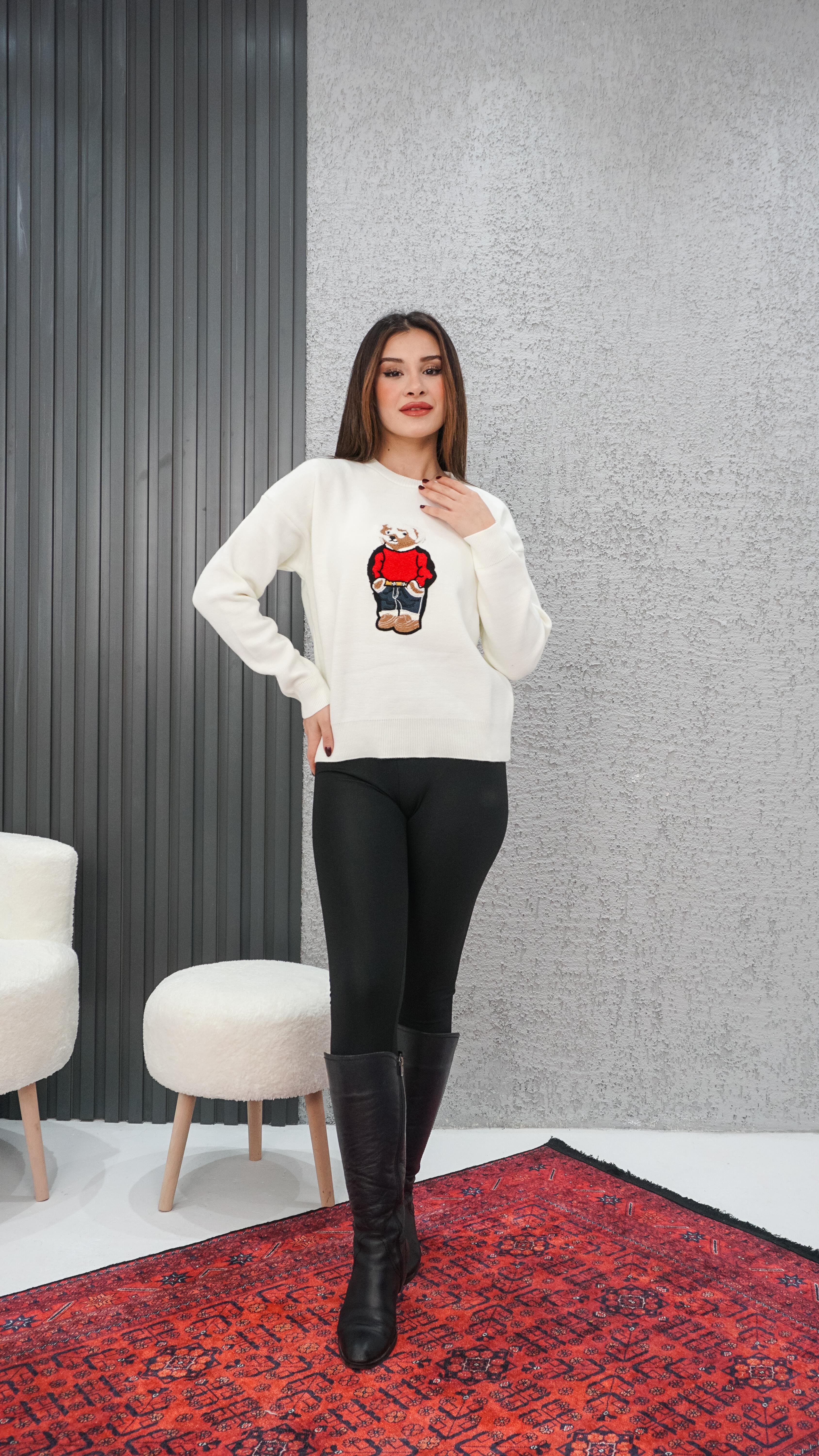 Ayıcıklı Kazak beyaz