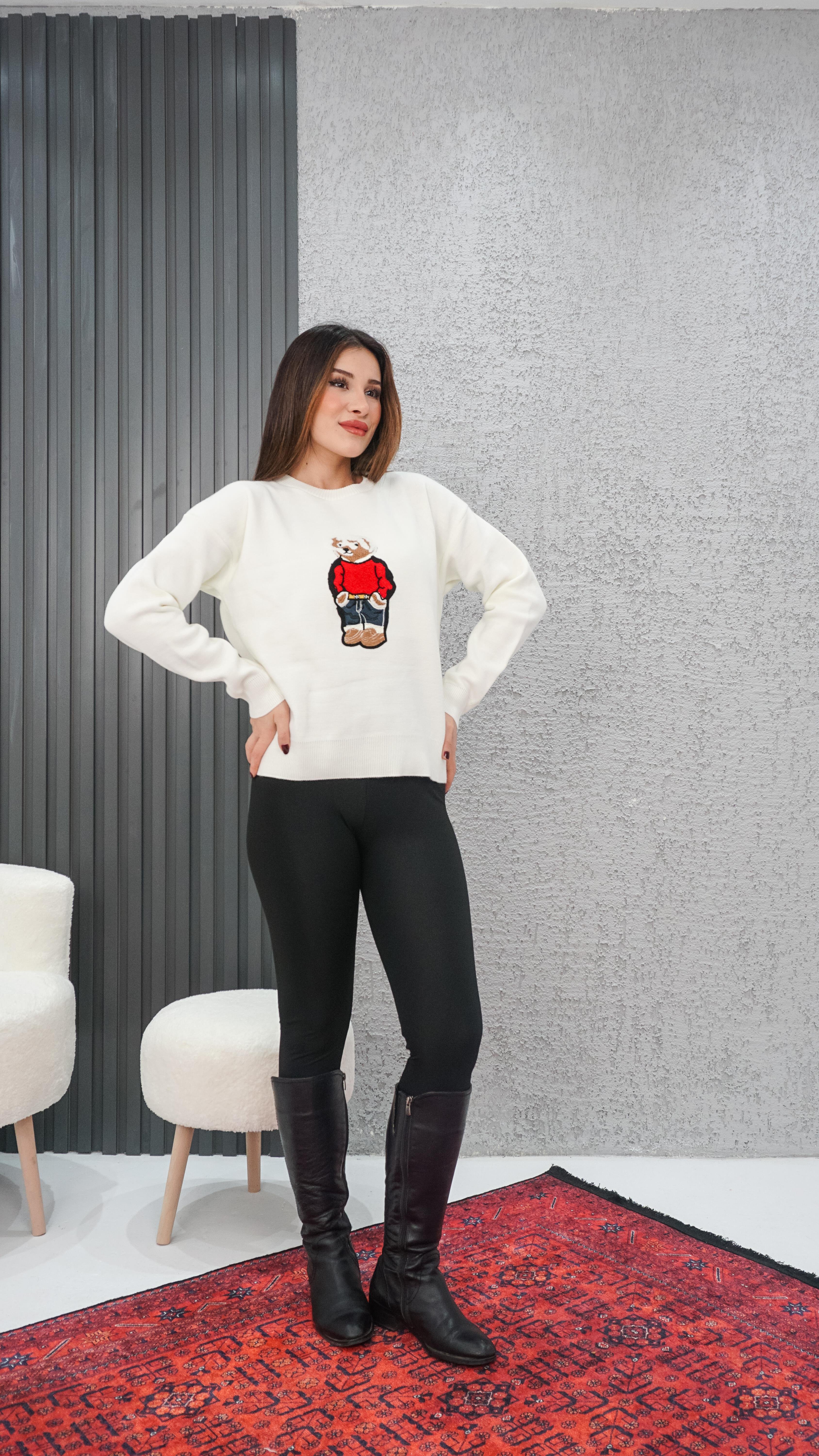 Ayıcıklı Kazak beyaz