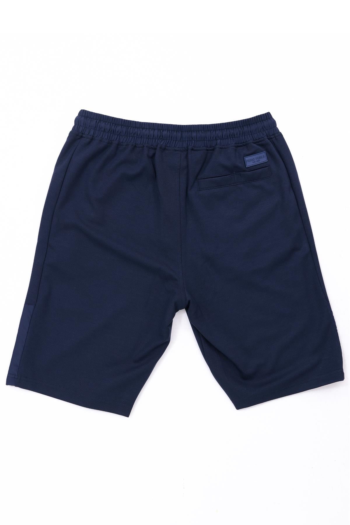 Çelik İnterlok Kumaşlı Premium Garnili Slim Fit Erkek Lacivert Şort 