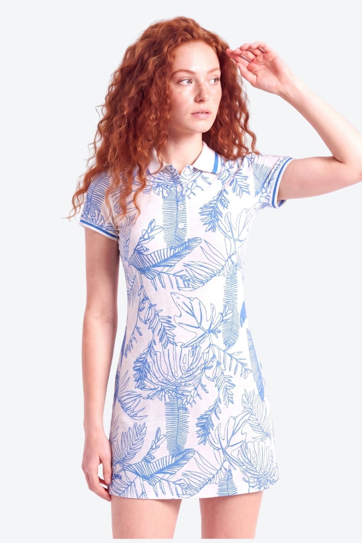 Desen Detaylı Slim Fit Kadın Polo Yaka Elbise