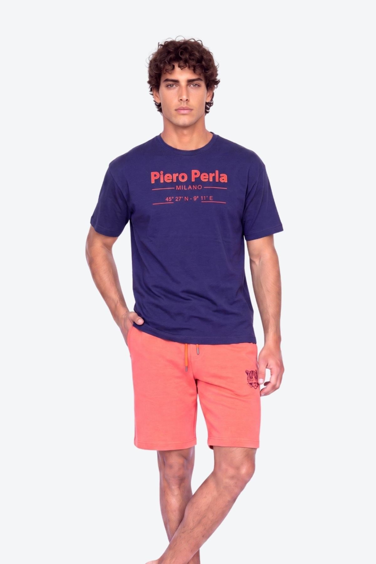 Erkek Bisiklet Yaka Milano Koordinat Baskı Detaylı Oversize Fit T-Shirt