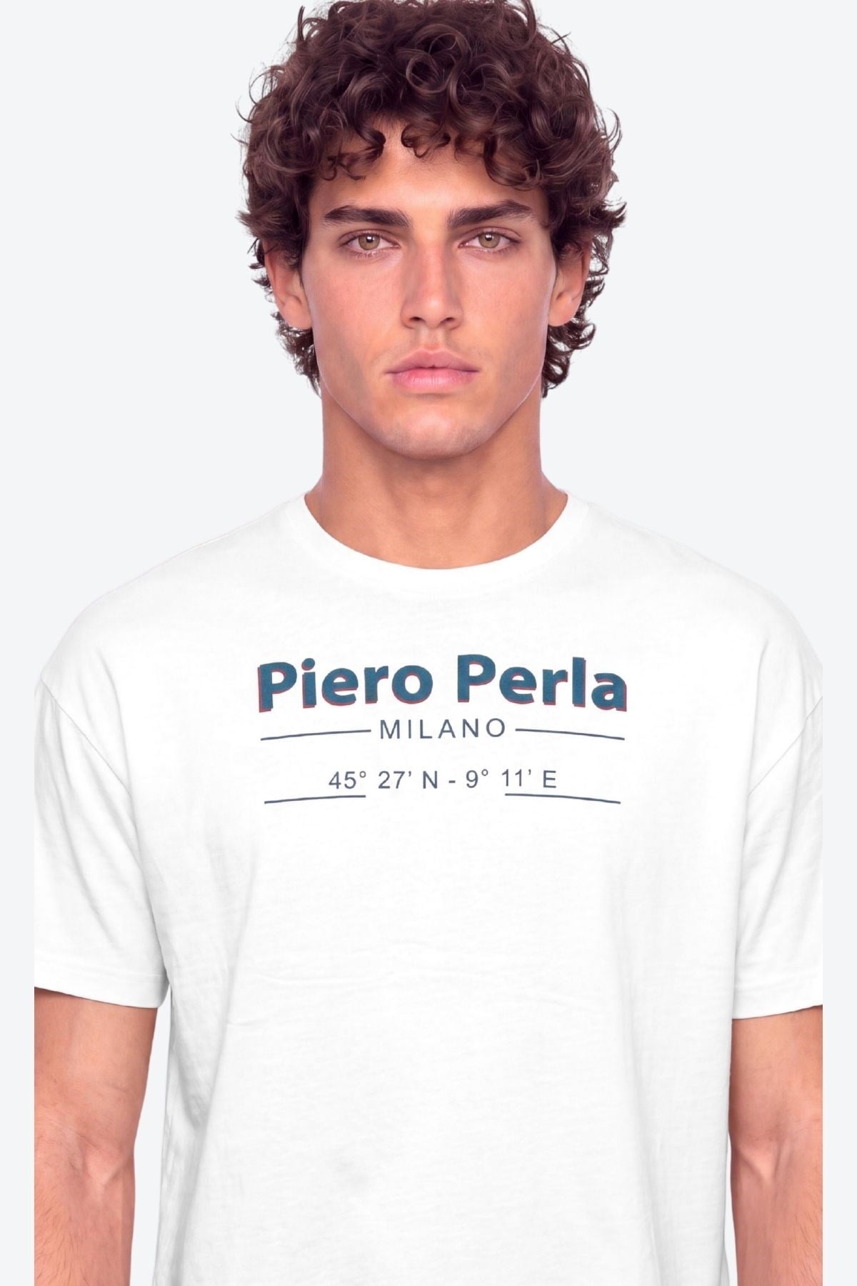 Erkek Bisiklet Yaka Milano Koordinat Baskı Detaylı Oversize Fit T-Shirt