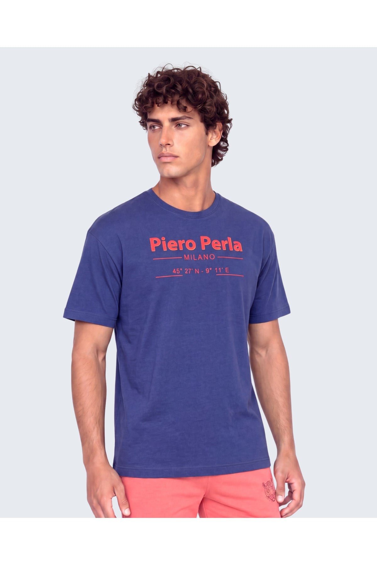 Erkek Bisiklet Yaka Milano Koordinat Baskı Detaylı Oversize Fit T-Shirt