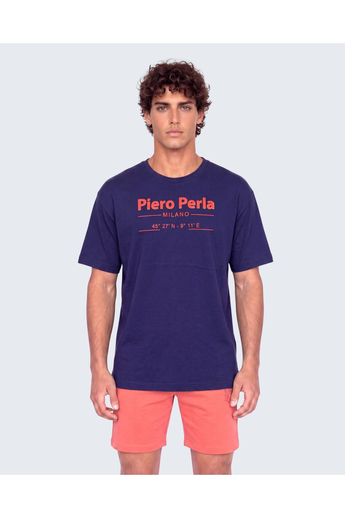 Erkek Bisiklet Yaka Milano Koordinat Baskı Detaylı Oversize Fit T-Shirt