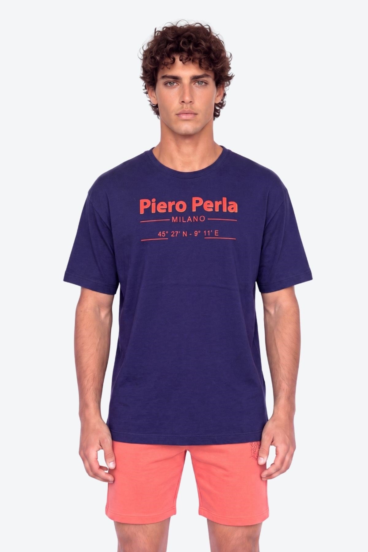 Erkek Bisiklet Yaka Milano Koordinat Baskı Detaylı Oversize Fit T-Shirt