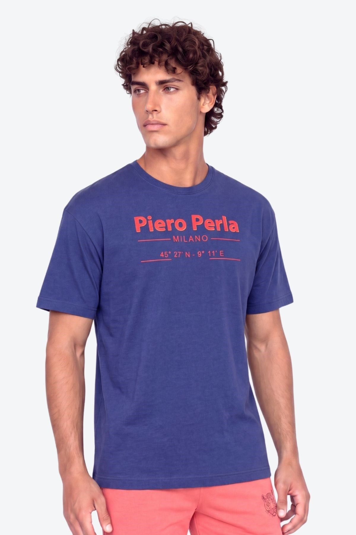 Erkek Bisiklet Yaka Milano Koordinat Baskı Detaylı Oversize Fit T-Shirt