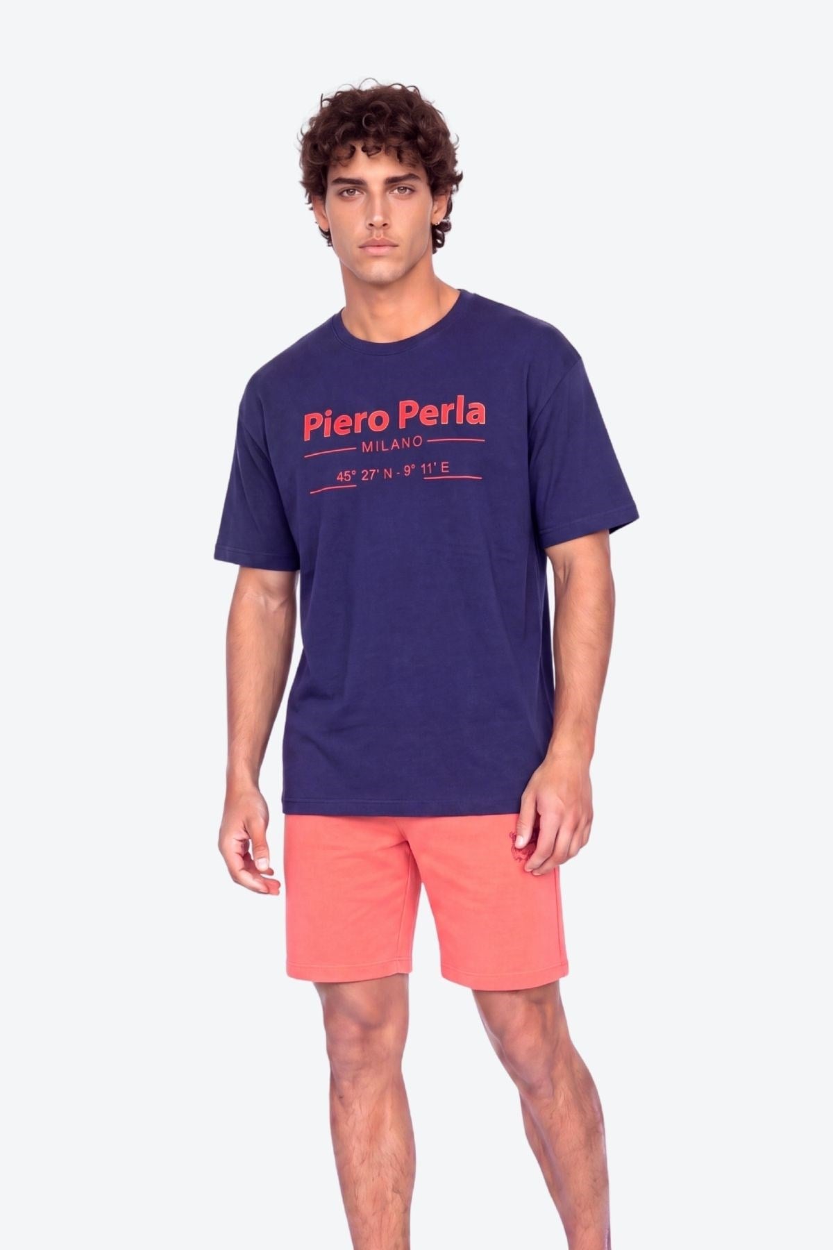 Erkek Bisiklet Yaka Milano Koordinat Baskı Detaylı Oversize Fit T-Shirt
