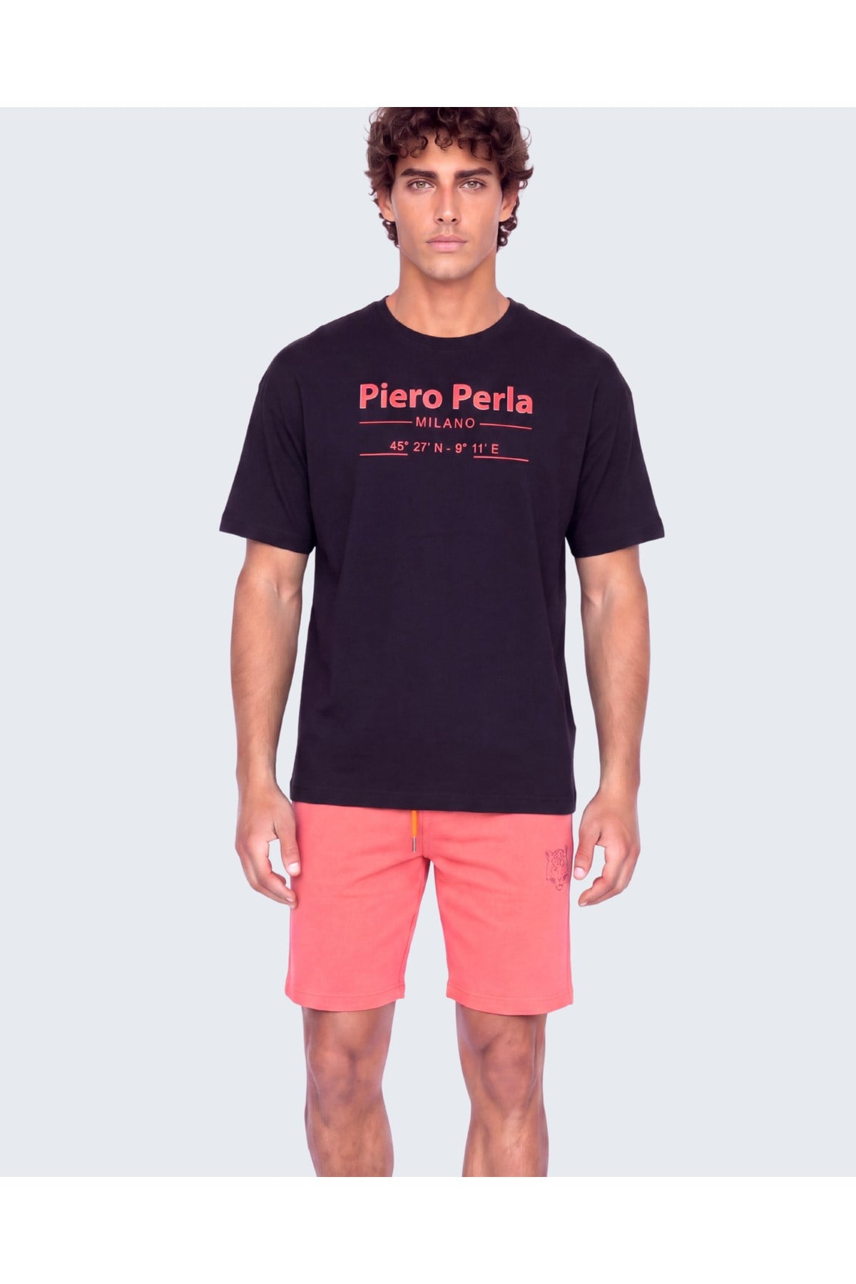 Erkek Bisiklet Yaka Milano Koordinat Baskı Detaylı Oversize Fit T-Shirt