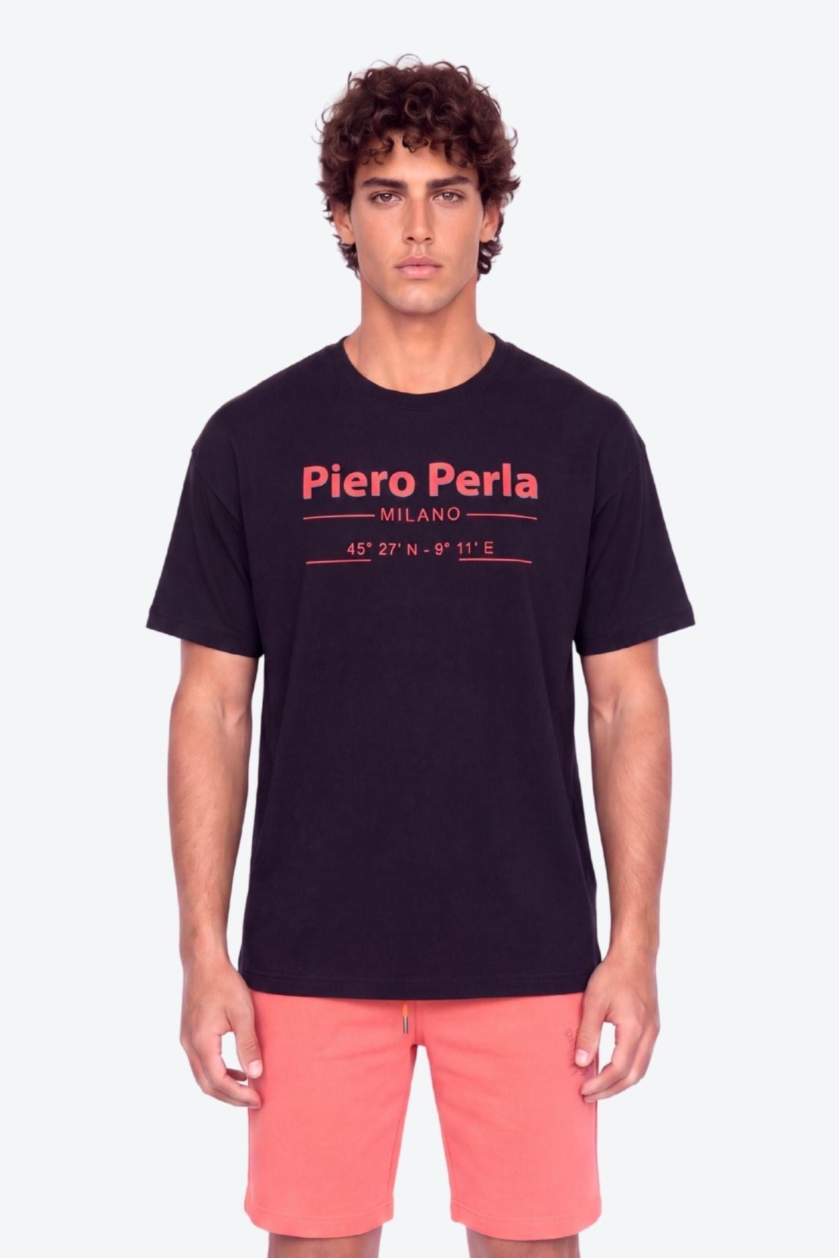Erkek Bisiklet Yaka Milano Koordinat Baskı Detaylı Oversize Fit T-Shirt