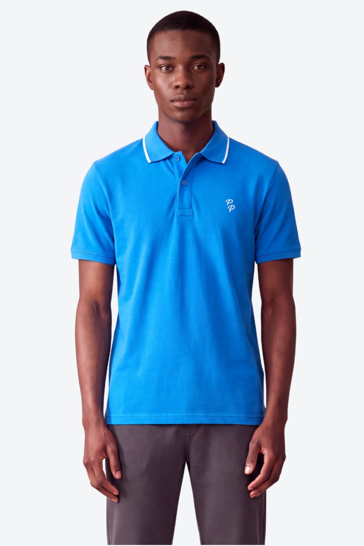 Erkek Eva Nakış Detaylı Ayaksız Triko Yaka Slim Fit Kıvrılmaz Yaka Polo T-Shirt