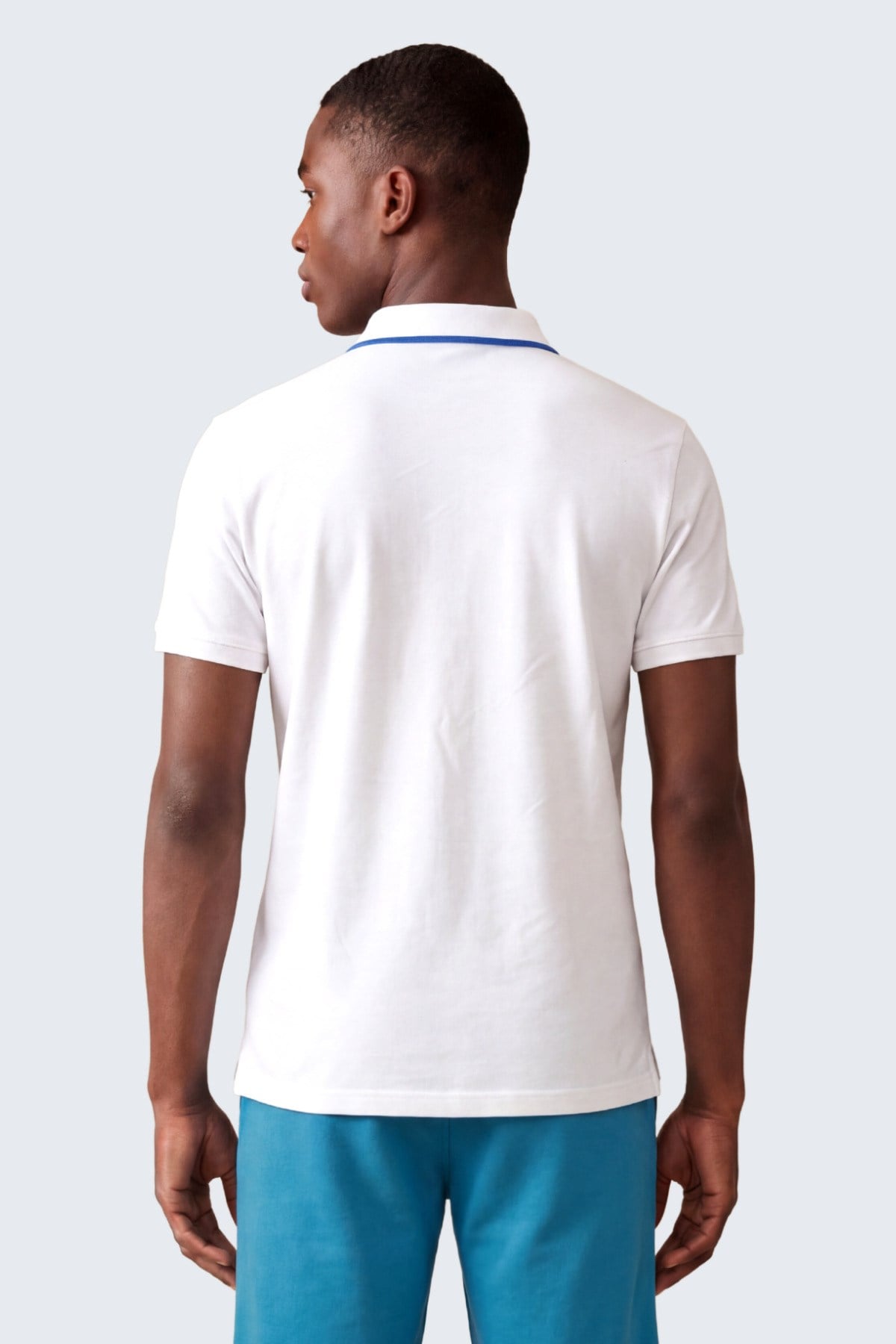 Erkek Eva Nakış Detaylı Ayaksız Triko Yaka Slim Fit Kıvrılmaz Yaka Polo T-Shirt