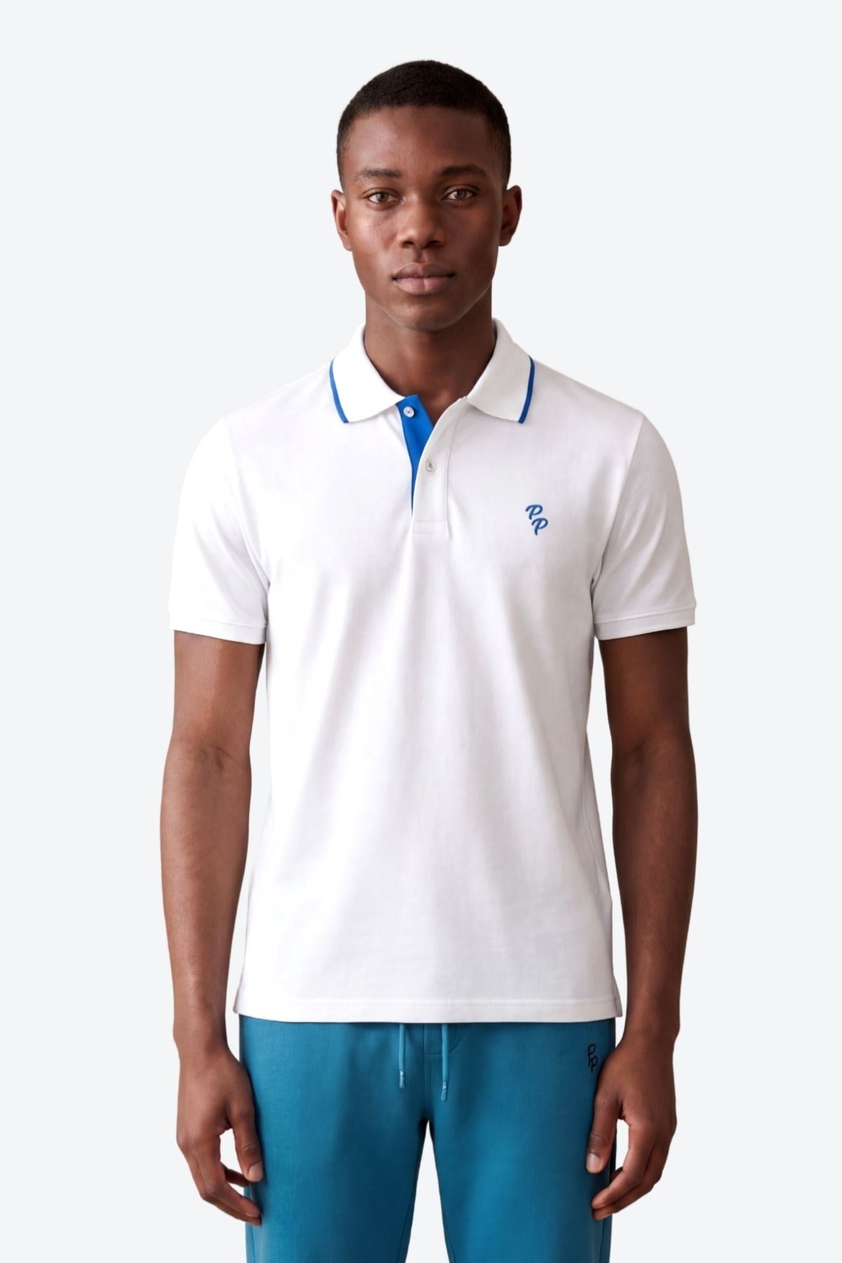 Erkek Eva Nakış Detaylı Ayaksız Triko Yaka Slim Fit Kıvrılmaz Yaka Polo T-Shirt