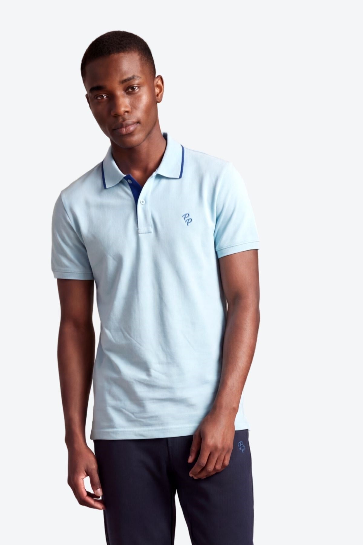 Erkek Eva Nakış Detaylı Ayaksız Triko Yaka Slim Fit Kıvrılmaz Yaka Polo T-Shirt