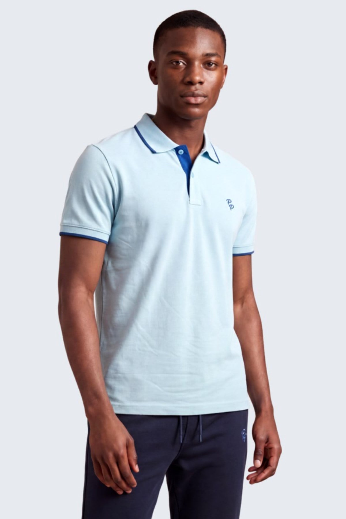 Erkek Eva Nakış Detaylı Ayaksız Triko Yaka Slim Fit Kıvrılmaz Yaka Polo T-Shirt
