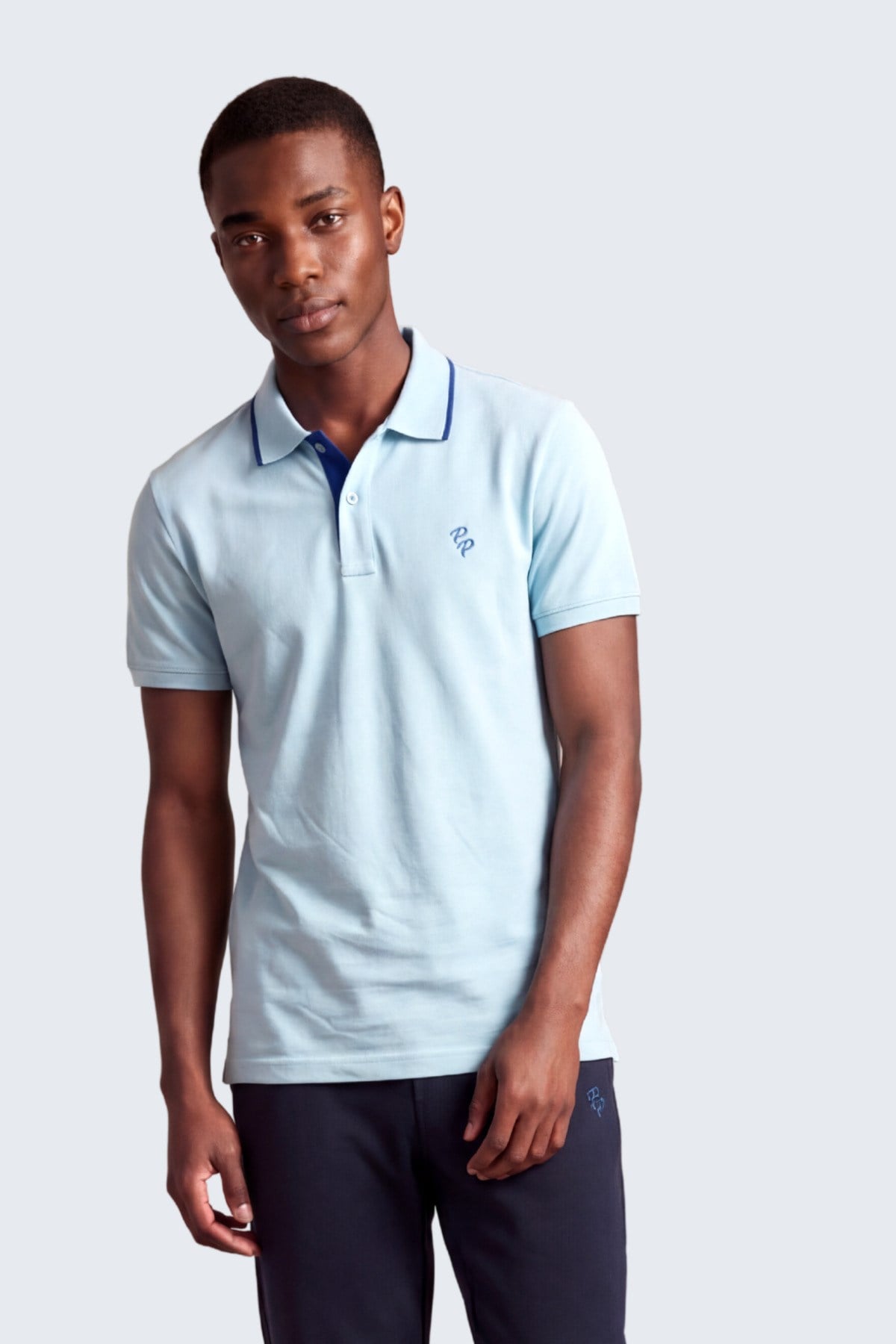 Erkek Eva Nakış Detaylı Ayaksız Triko Yaka Slim Fit Kıvrılmaz Yaka Polo T-Shirt