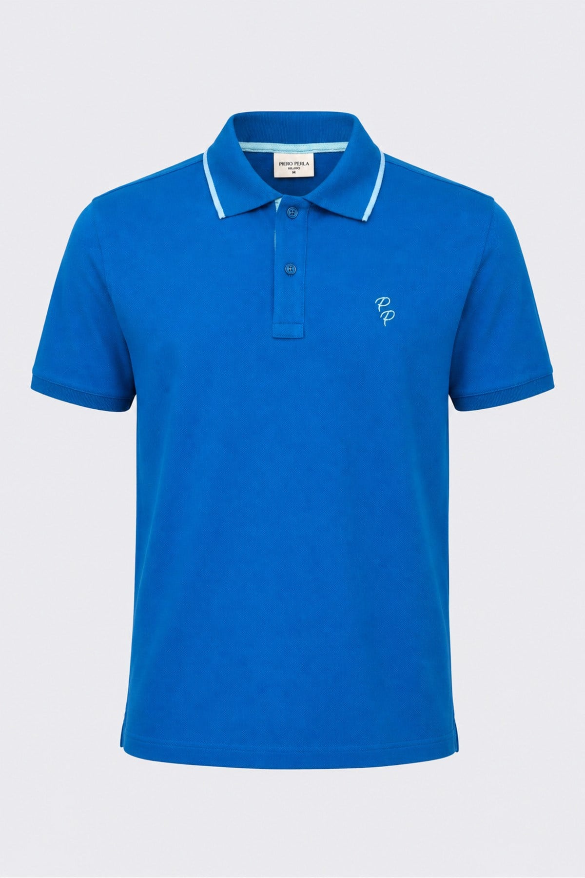 Erkek Eva Nakış Detaylı Ayaksız Triko Yaka Slim Fit Kıvrılmaz Yaka Polo T-Shirt