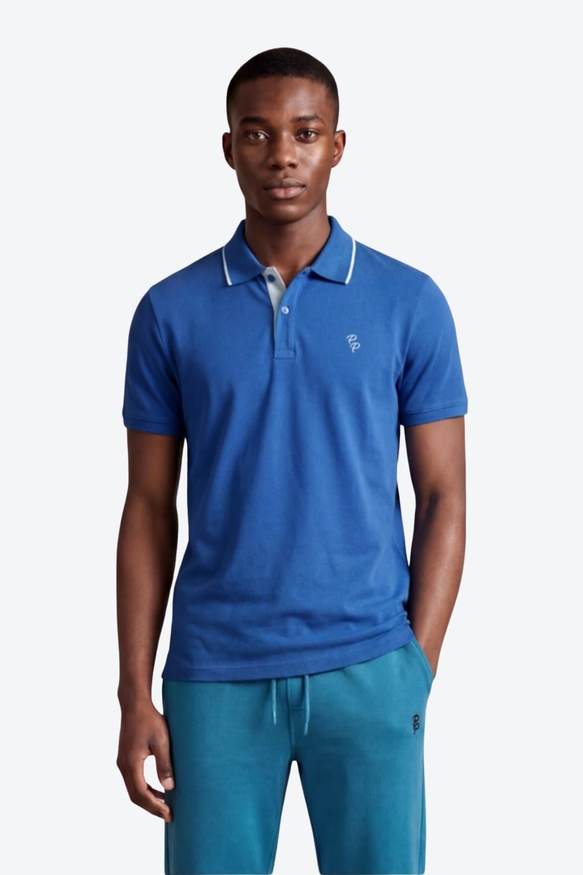 Erkek Eva Nakış Detaylı Ayaksız Triko Yaka Slim Fit Kıvrılmaz Yaka Polo T-Shirt