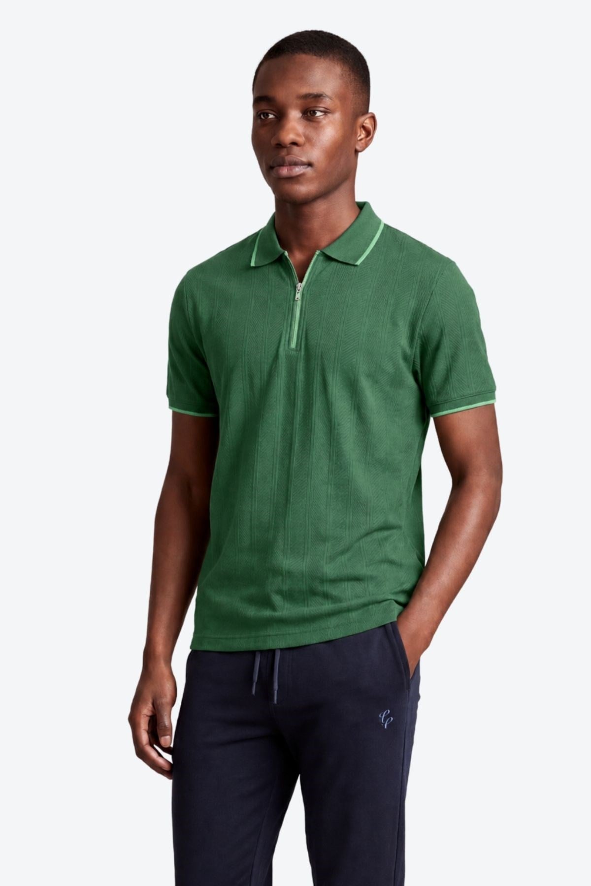 Erkek Fermuar Detaylı Slim Fit Polo Yaka T-Shirt