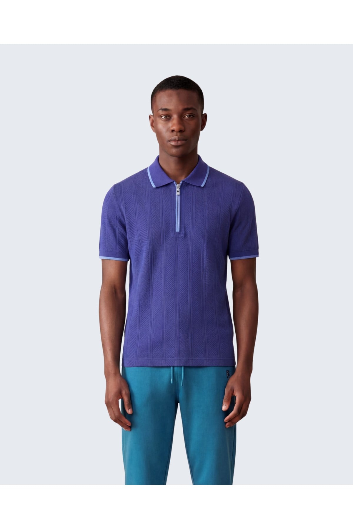 Erkek Fermuar Detaylı Slim Fit Polo Yaka T-Shirt